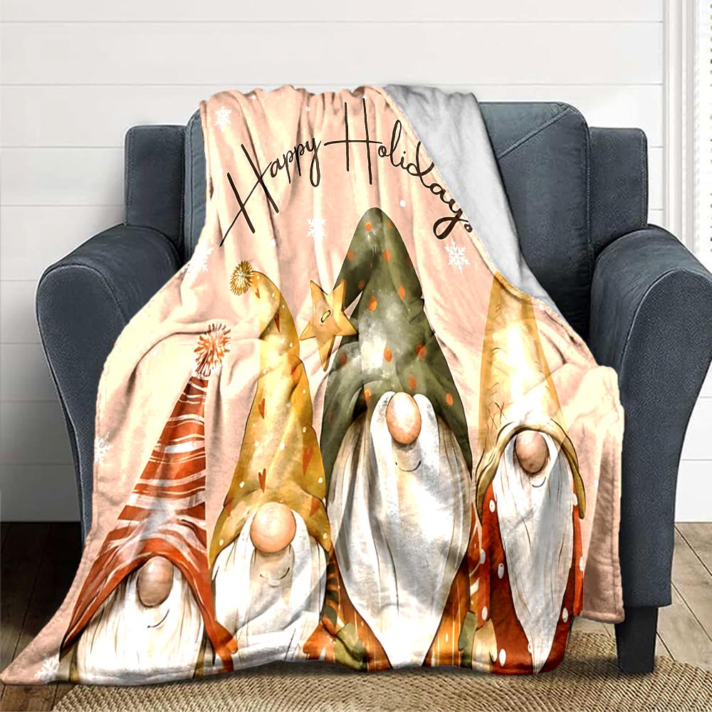 1Pc Holiday Gnomes Celebration Blanket Soft Throw Blanket For Home Bedroom Bed Sofa Travel Office Solid Christmas Blanket