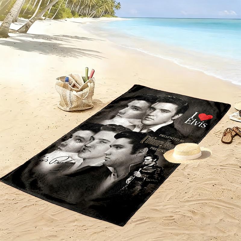 Name Custom Elvis Poster Print Beach Towel, Large Soft Quick Dry Towel for Beach Camping Swimming