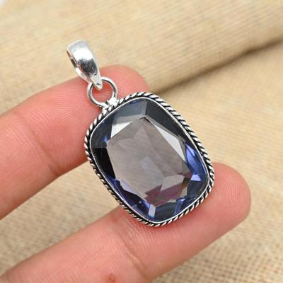 Tansanit-Edelstein, 925er-Sterlingsilber, handgefertigter Schmuck, Geschenk für Sie, Jahrestagsanhänger