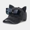 Cute cat ears pilot glasses baseball cap women street trend washed old cap outdoor sun protection cap