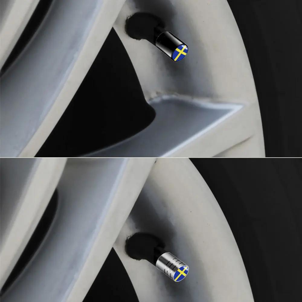 4X Universal Car Sweden Flag Emblem Styling Wheel Tire Valves Tyre Air Caps Case Universal Auto Exterior Decoration Accessories