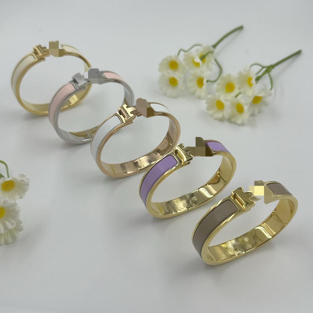 H Letter 12MM Enamel Titanium Steel Bracelet - European & American Fashion Bangle