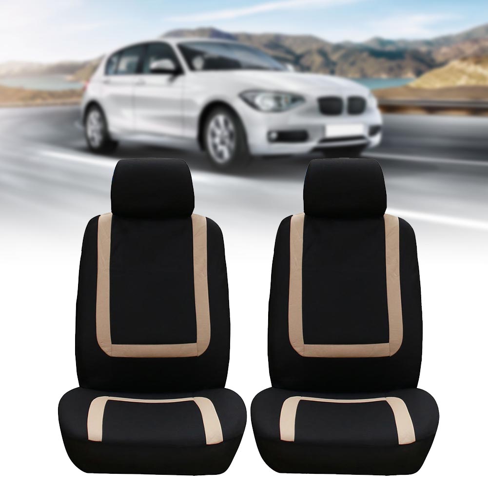 4Pcs Universal Car Seat Protective Cover Set Interior Decoration for All Seasons(BeigeBlack )