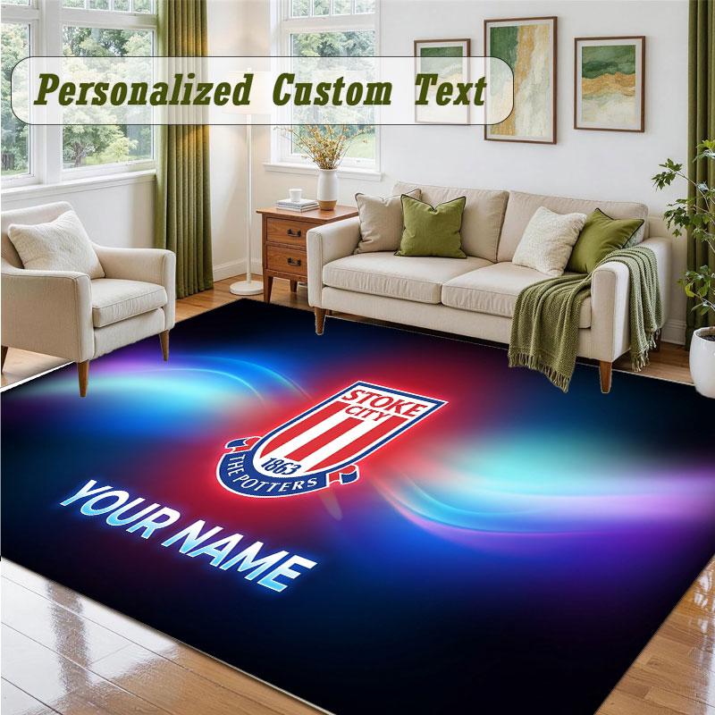 Crystal Velvet Square Rug Custom NameStoke City FC Pattern Non Slip Home Floor Decor Rug