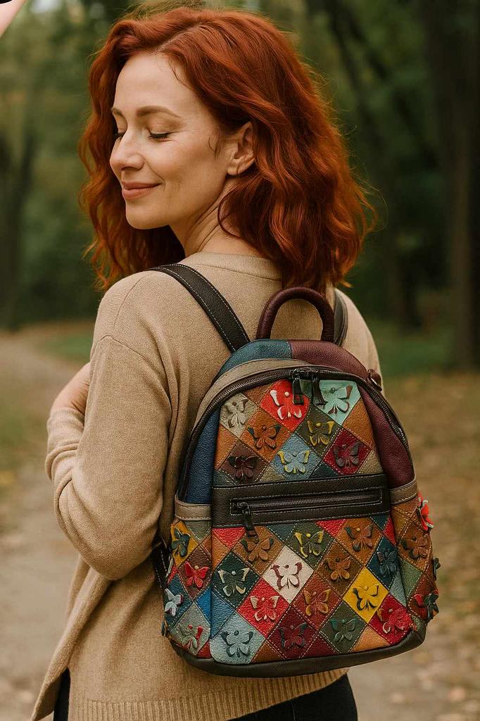 Damen Leder Patchwork Rucksack – Einzigartig und Stilvol