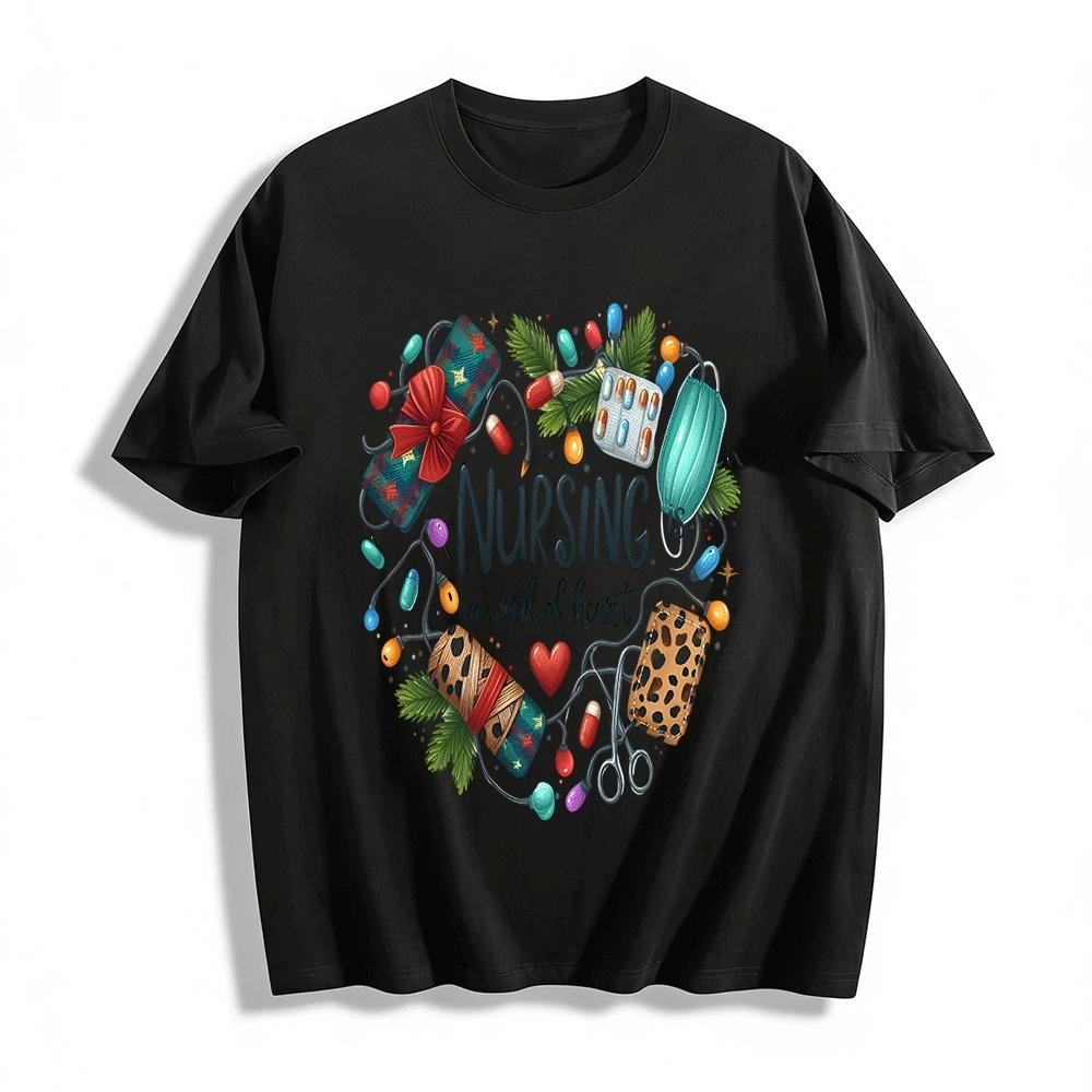 Christmas Themed Nursing A Work Of Heart Printed Top Pure cotton T-shirt XXS