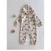 Korean Style Ins Moon and Puppy Pattern Side Zipper Long Hooded Spring and Autumn Jumpsuit for Baby Boys and Girls Cotton