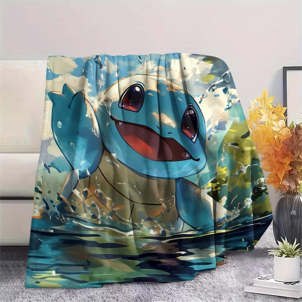 Squirtle Print Flannel Blanket, High quality Comfortable for All Seasons, Home Decor, Warmth and Comfort