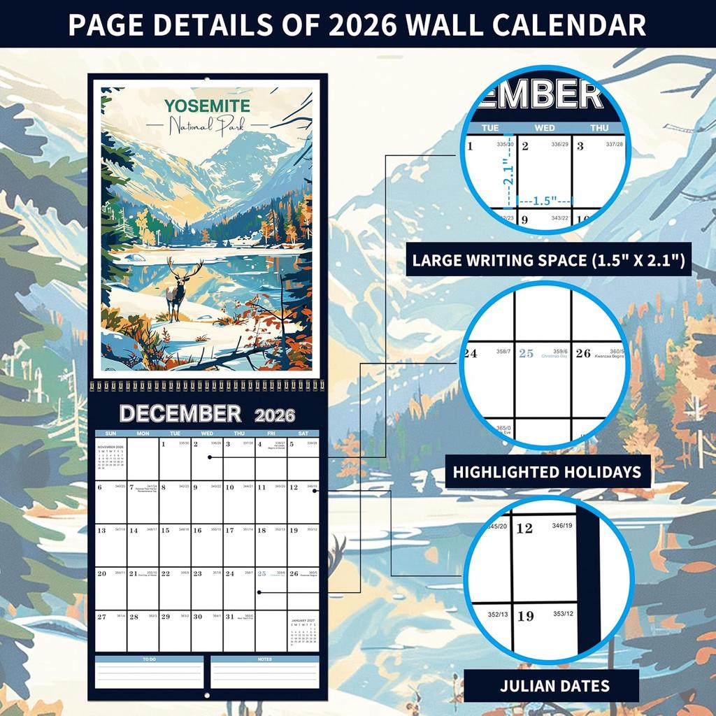 2026 Wall Calendar - 11.3" x 14.6" National Parks Wall Calendar 2026, Jan.2026 - Dec.2026, Hanging Calendar for Home or Office, 2026 Calendar for