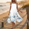 Women Sleeveless Crew Neck Floral Print Asymmetric Hem Midi Dress Casual Loose Fit Summer Sundress for Daily Wear