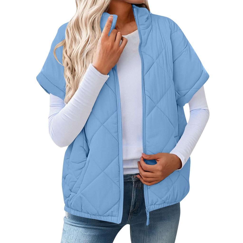 Women's Fashion Light Jacket Stand Collar Multicolor Zipper Button Coat