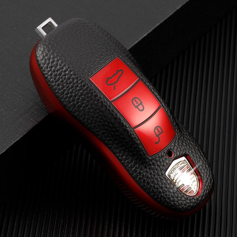 Leather TPU Car Smart Key Case Cover Shell Keychain for Porsche Cayenne 911 996 Macan Panamera Boxster 986 987 981