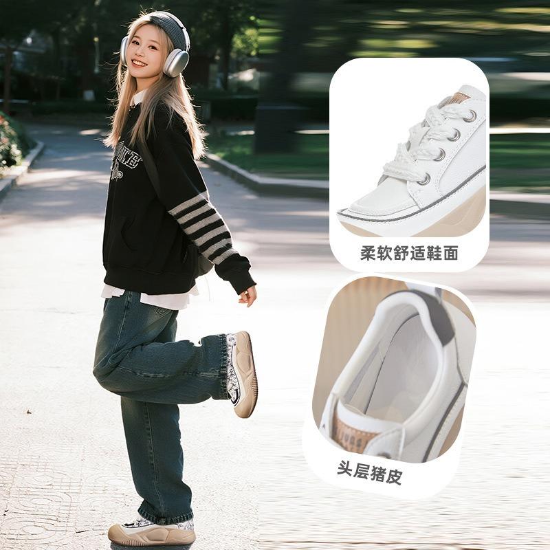 Leather Little White Shoes Women's Autumn New Versatile Shoes Children Ugly Cute Big Head Shoes Thick Baseplate Shoes Casual Women's Shoes