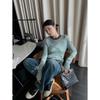 Spice Girl Slim-fit Thin Knitted Bottom Shirt Women's Autumn Contrast Color Splicing Skinny Long Sleeve Top Sweater