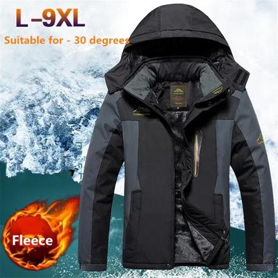-30 Winter Warme Jas Heren Winddicht Waterdicht Fleece gevoerd Verdikt Capuchonjas Outdoor Kamperen Ski Parka Plus Size