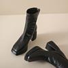 Fashion Retro Square Head Sheepskin Block Heel Booties Women's Back Zipper Platform High Heel Skinny Boots Fall Winter New