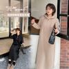 Large Size Women's Hooded Straight Dress Winter New Velvet Warm Meat Cover Medium and Long Dress 433866