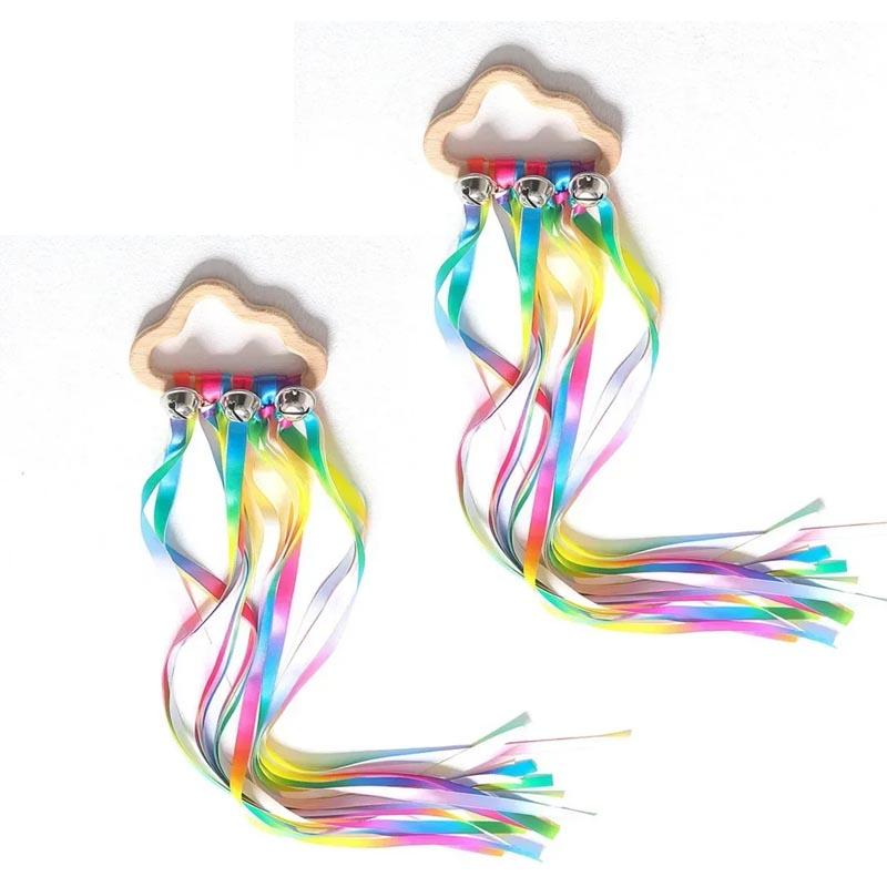 Kids 2Pcs Outdoor Toy Montessori Style Sensory Toy Running Dance Ribbon Ring Bpa-Free Newborn Upwards Develop Colour Recognition