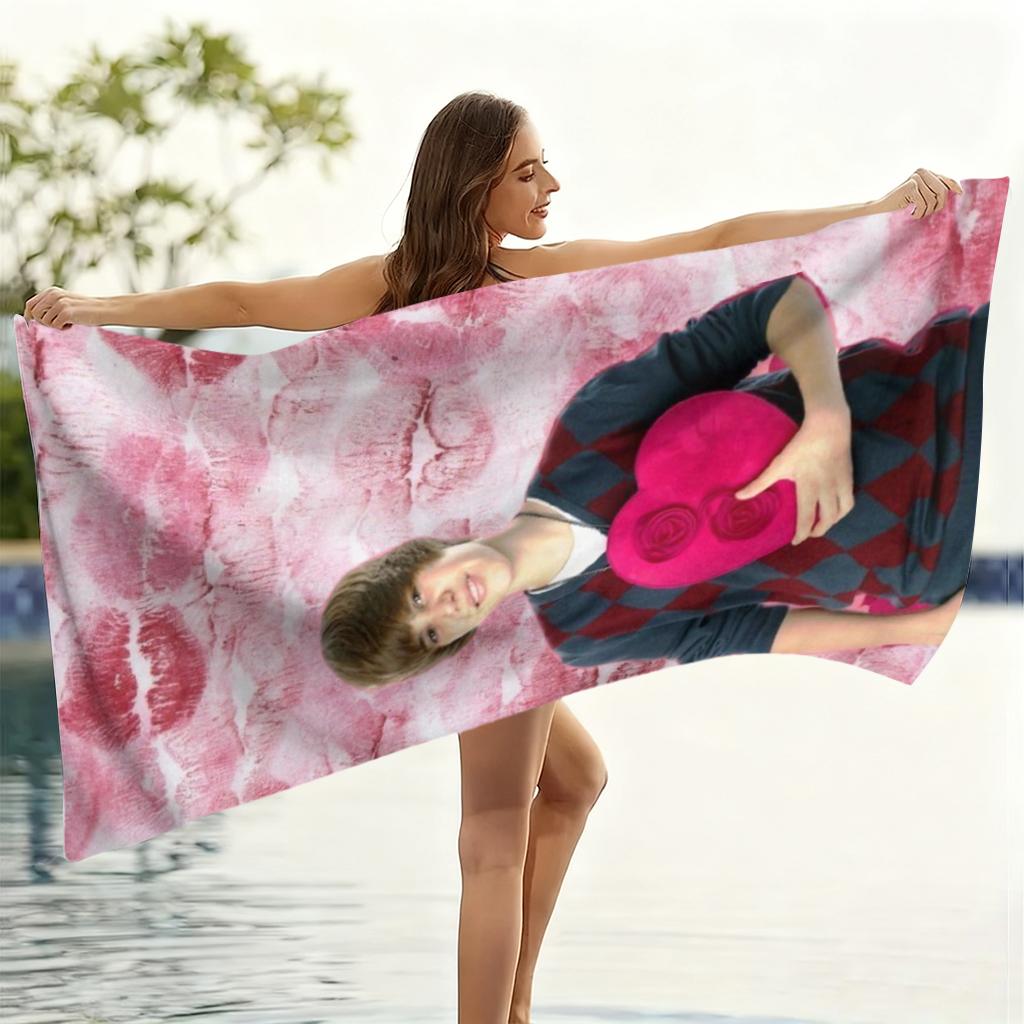1pc J-Justin B-Bieber Beach Towel Lip Print Design Super Absorbent Suitable for Beach Vacation Pool Summer Gift for Friends