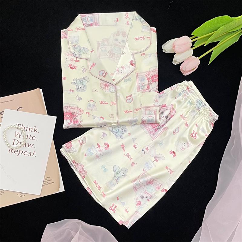 Sweet Kawaii Little Cat & Dog Women's Pajamas Y2k Japan Korean Cartoon Cute Harajuku Nightgown 2024 New Summer Cool Lounges