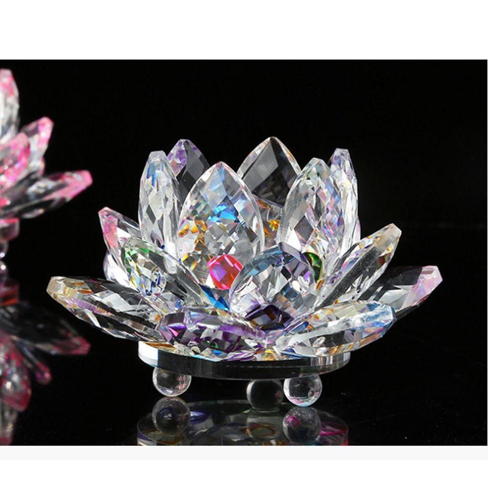 Anti-slip Crystal Flower Figurine Hue Reflection Glass Lotus Feng Shui Decor  Home Decor