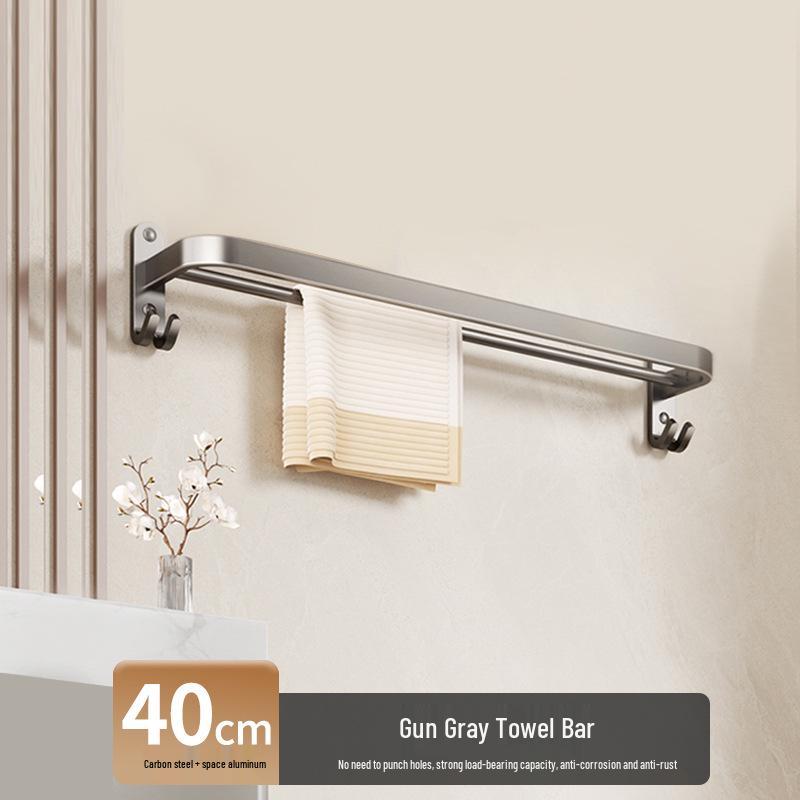 Punch-Free Bathroom Towel Rack and Shelf Kit