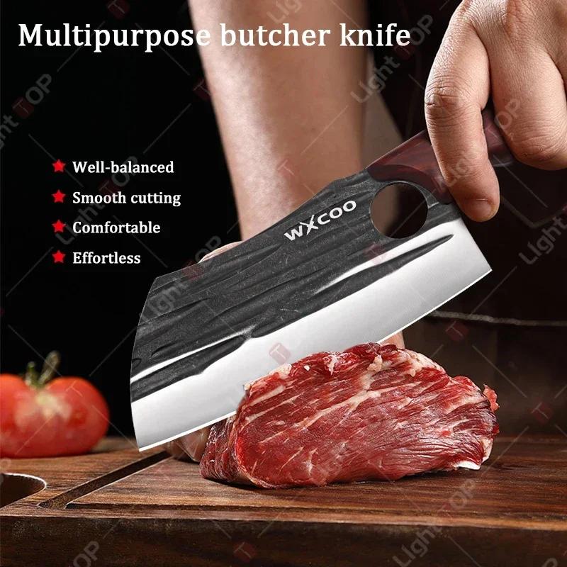 WXCOO Kitchen Knives Butcher Knife Handmade Forged Professional Household Slicing Knife Fruit for BBQ Cooking Tool Wooden Handle