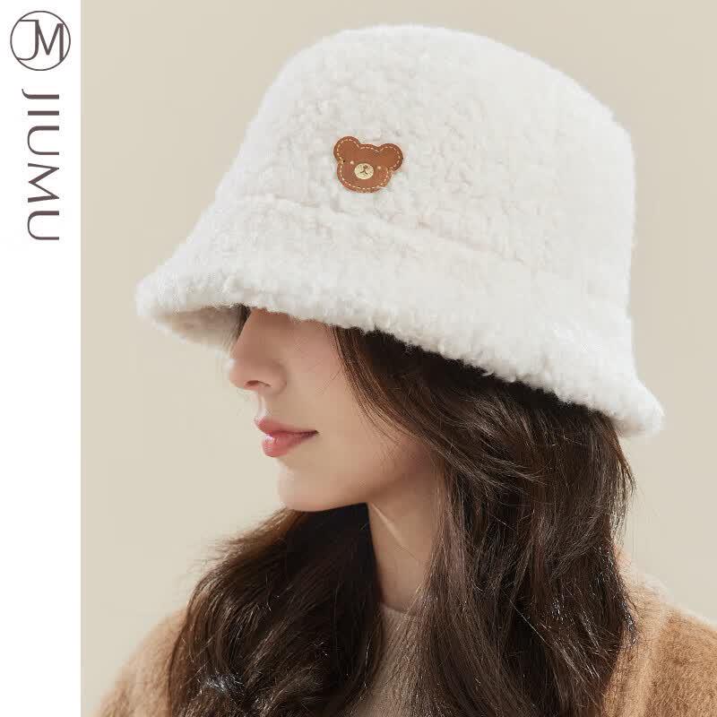 JIUMU Women s Warm Plush Bear Bucket Hat One Size