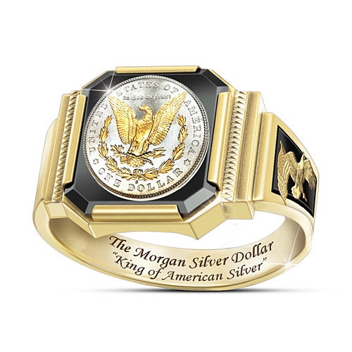 Buy American Silver King Ring American Eagle Dollar Gold Plated Two