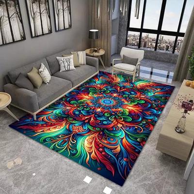 Vibrant Mandala Carpet Mat Rug Evil Eye Geometric Pattern Bohemian Abstract Design Modern Living Room Home Decor Soft Floor Mat
