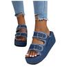 Platform Sandals Women Summer Elegant Denim Buckled Double Strap Comfortable Slip-On Beach Walking Slippers Casual Sandalias