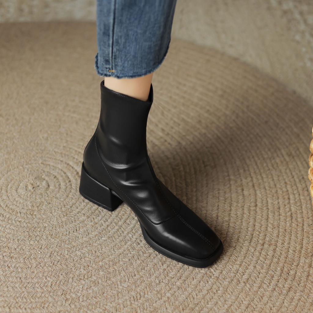 Krazing Pot Mikrofaser Herbst Winter Schuhe Dicke Mittelhohe Absätze Größe 43 Chelsea Boots Aprikose Reißverschluss Stiefeletten
