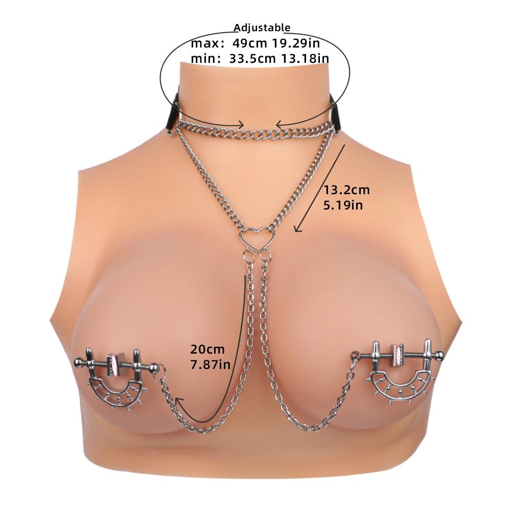 QKKQ Breast Clamps Strapon Belt and Beads Chain Nipple Clamps for Couples BDSM Bondage Nipple Clips Breast Clips Sex Toys