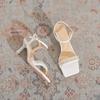 8318-1 One-word Sandals Women's Summer New Thin Heel Square Head Fashion High Heels Pearl Temperament Simple Women's Shoes