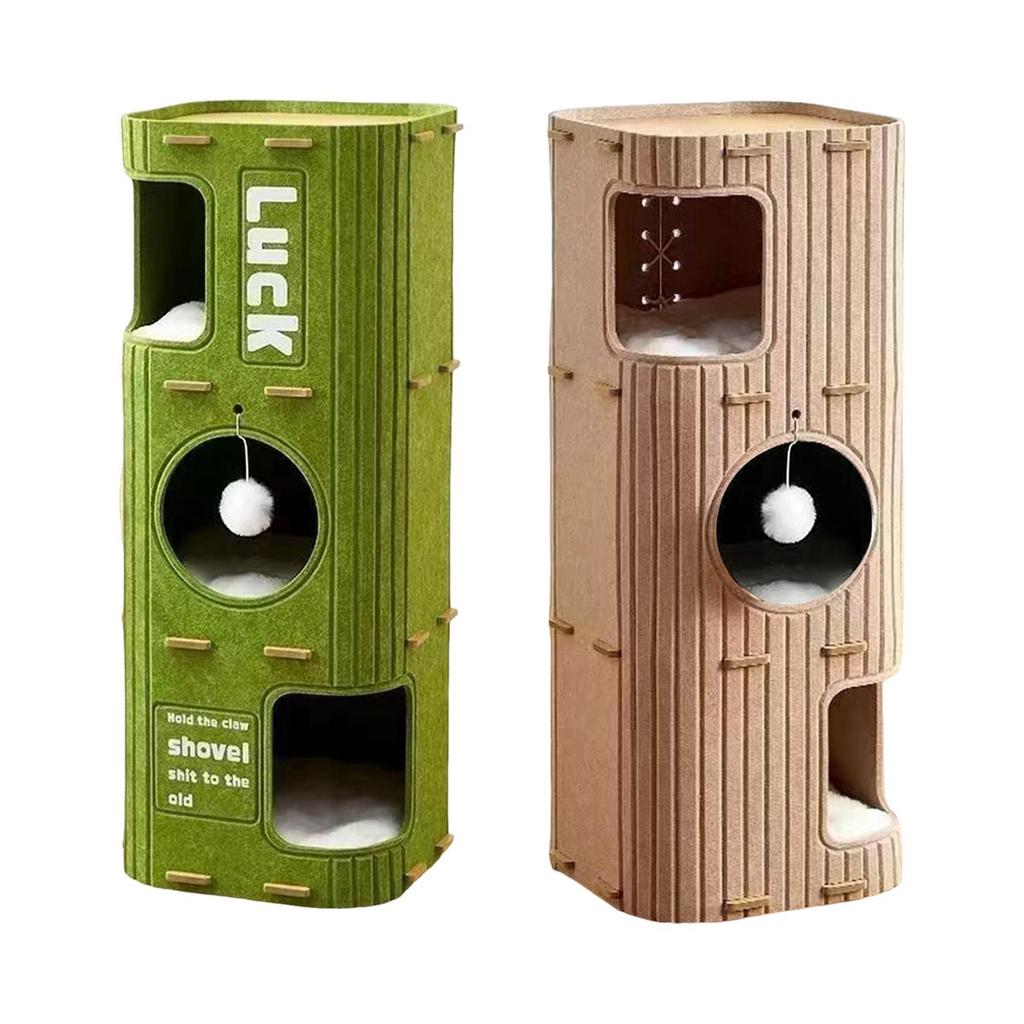 3 Storey Cat Bed Cave Outside Scratch Resistant Covered Tunnel Condo Cat House for Kitten Resting Multiple Cats Sleeping Playing