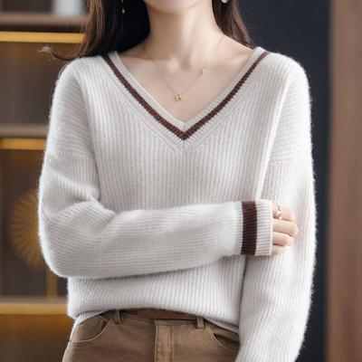 Pullover Herbst/Winter Kaschmirpullover vielseitiger Pullover mit V-Ausschnitt und farblich passender lockerer Oberbekleidung für Damen