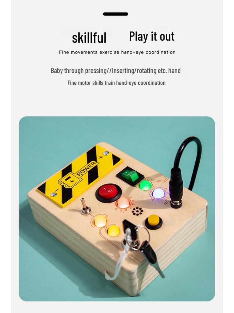 Interactive LED Busy Board: Wooden Educational Toy with Electronic Switches for Kids