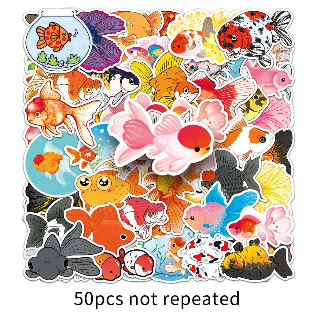50 Cute Waterproof Goldfish Cartoon Stickers for DIY Decoration: Notebook, Planner, Suitcase