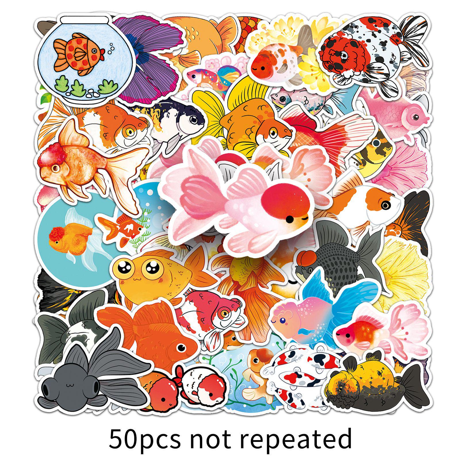 50 Cute Waterproof Goldfish Cartoon Stickers for DIY Decoration: Notebook, Planner, Suitcase