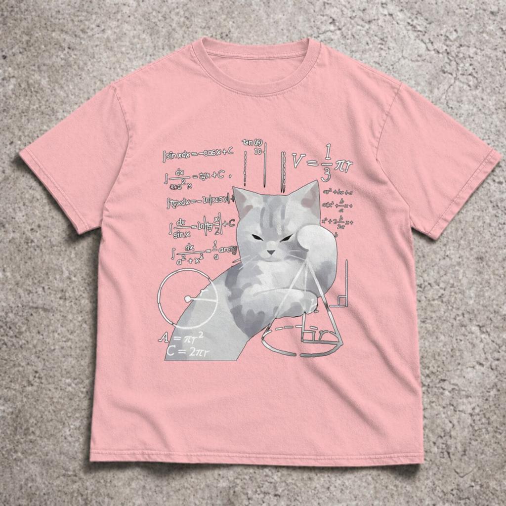 Unisexs Casual Math Cats Graphic TShirt Summer Short Sleeve Round Neck Top Cat Meme Design Fun Print Tee Y2k TShirt