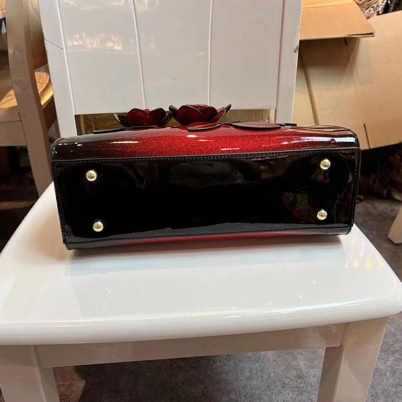 Leather Bag Handbag Rose Graphic Women'S Bag Middle-Aged Square Bag Shoulder Messenger Bag