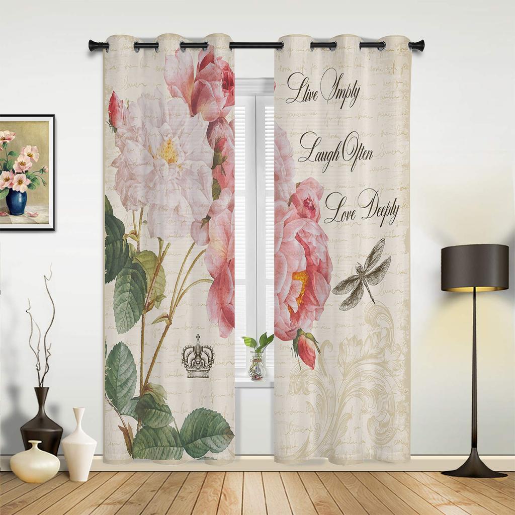 Blumen- und Blatt-Vintage-Schlafzimmergardinen Wohnraum-Vorhänge Küchen-Fenstergardinen Kinderzimmer-Fenstergardine Moderne Heimdekoration