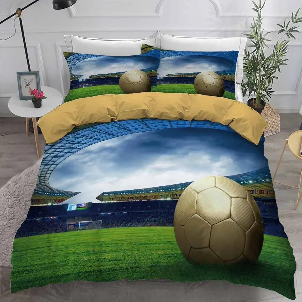 10% Polyester Beding Set Home Textile House De Couete Fotbal Soft Duvet Cover Sets for Boy Quen Ful Twin Single Sized Dimensions Bedrom