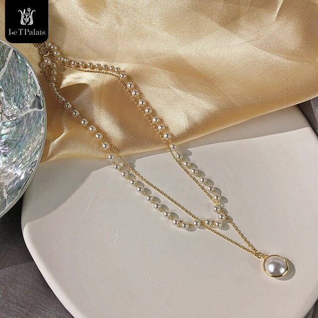 

Le T Palais Модное простое жемчужное ожерелье, жемчужное колье-чокер, симпатичная двухслойная цепочка-бант, кулон для женщин, ювелирные изделия, подарок девушке