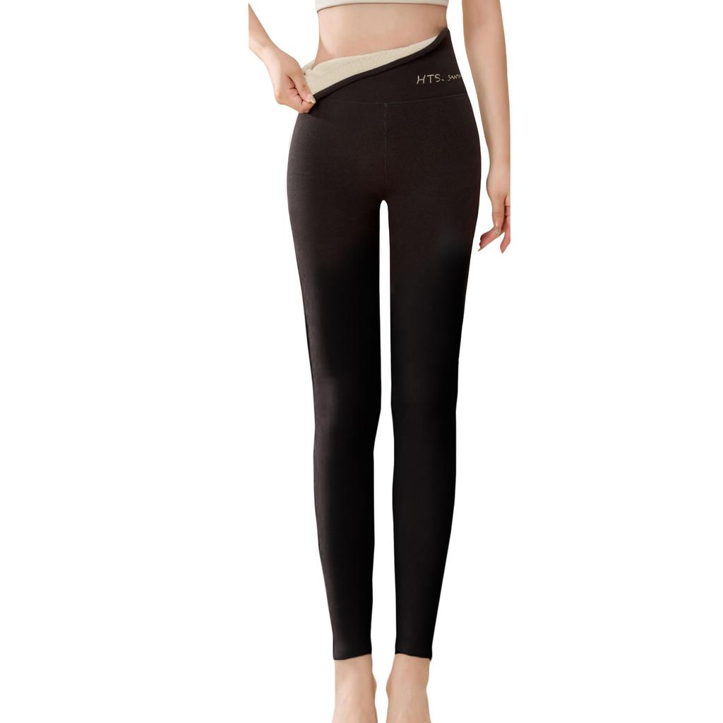 Women's High Waist Casual Pants Color Fleece Thermal Leggings Winter Long Fleece Trousers Plush Running