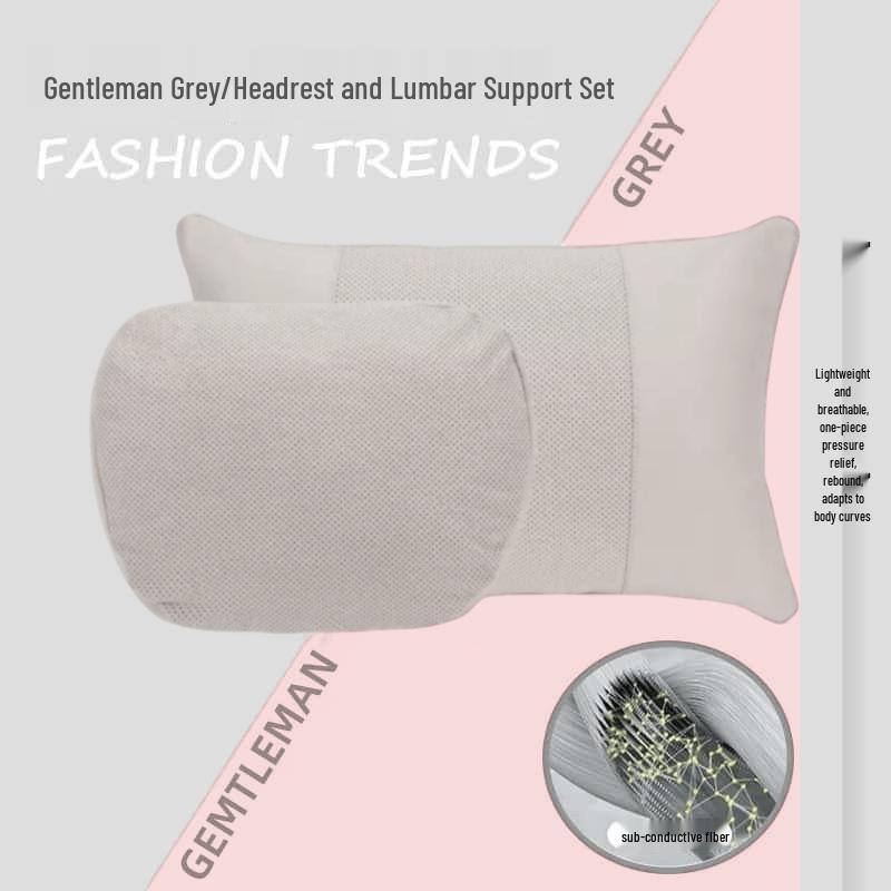 Adjustable Car Headrest & Lumbar Support - Breathable Suede, Perforated, Universal Neck Protection for Sedan Seats