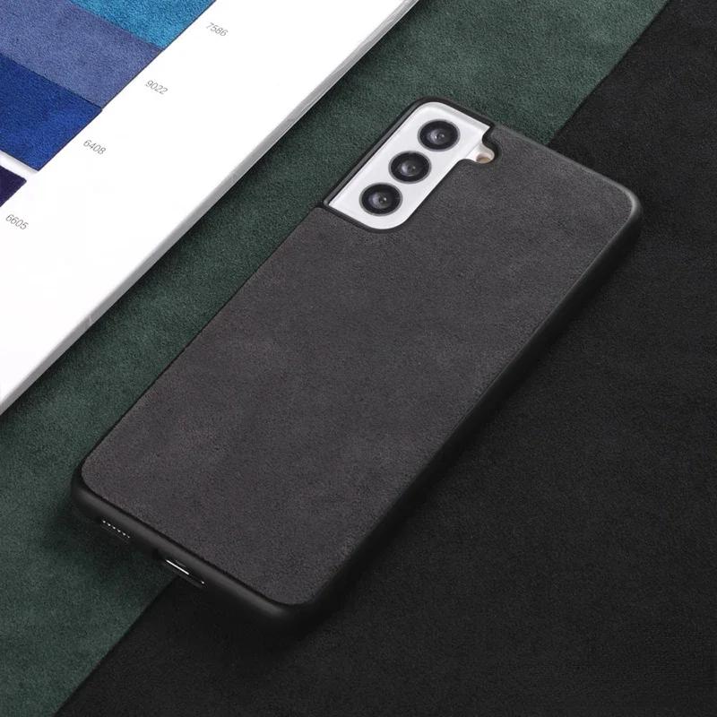 

Alcantara Phone Case for Samsung Galaxy S25 Plus S26 S23 Ultra S24 S22 S21 S20 FE Note10+ Note 20 Luxury Suede Leather Case S24ultra темно-сірий