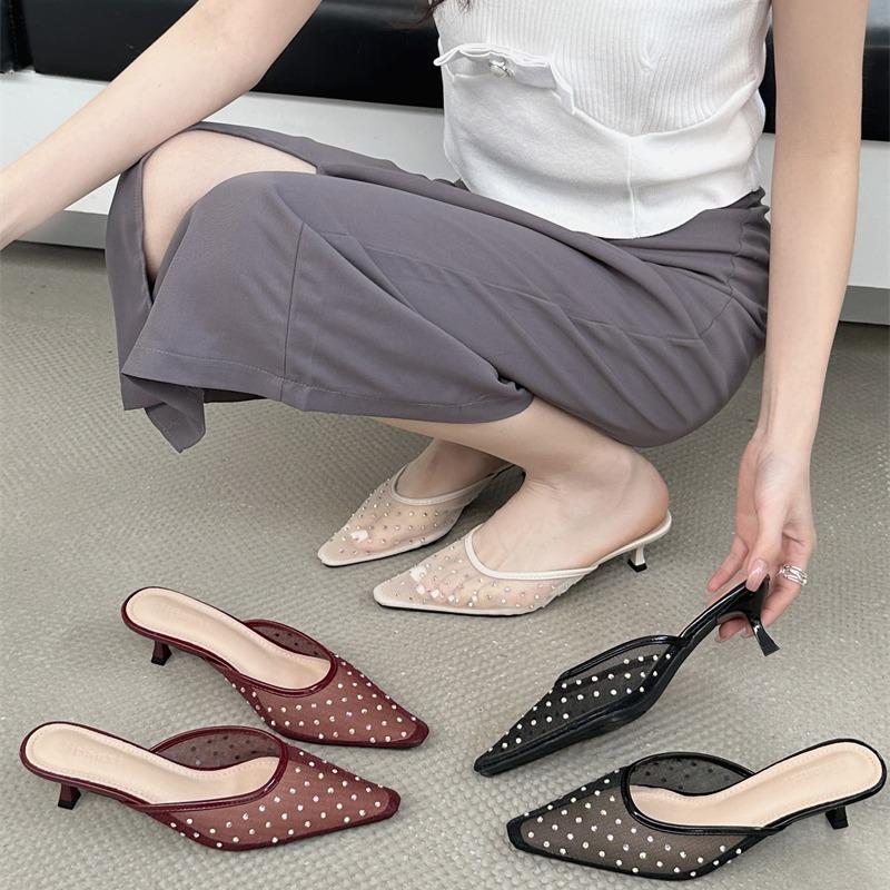 

стилетто, сумка-голова с легким ртом, женские сандалии, сексуальная универсальная сетка со стразами, дышащие тапочки, сандалии 40 абрикосовый