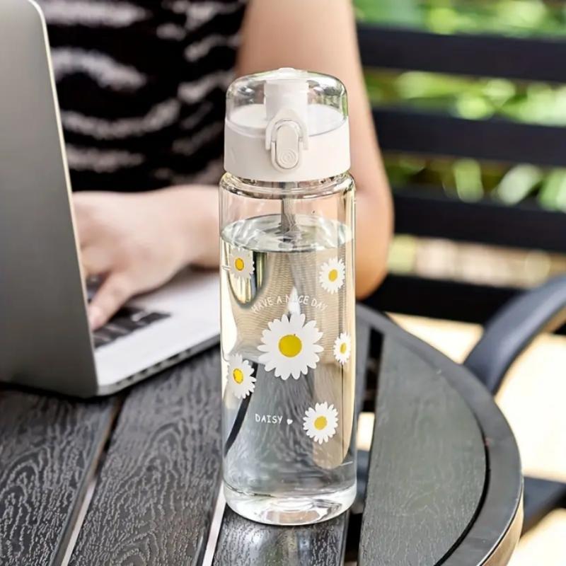 Portable Convenience Large Capacity Cherry Blossom Water Bottle  with Secure Lid & Carrying Rope, High-Quality PC Material