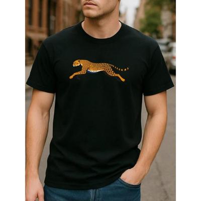 Europese Maten Cheeta Print Heren T-shirt _ All-season Casual, Losse Pasvorm, Ronde Hals, Korte Mouw, Medium Rekbaar Stof